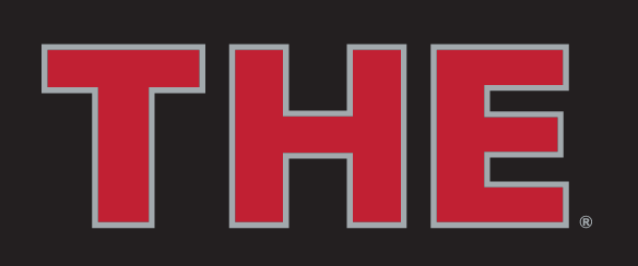 THE wordmark, red with grey outline variant, cell 44