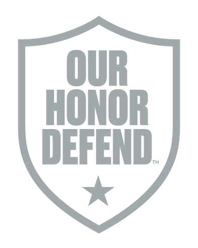 OUR HONOR DEFEND shield, gray outline, gray text, gray star variant