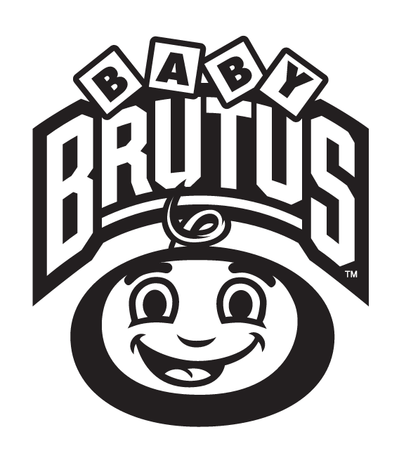 Baby Brutus, head and wordmark, black and white variant