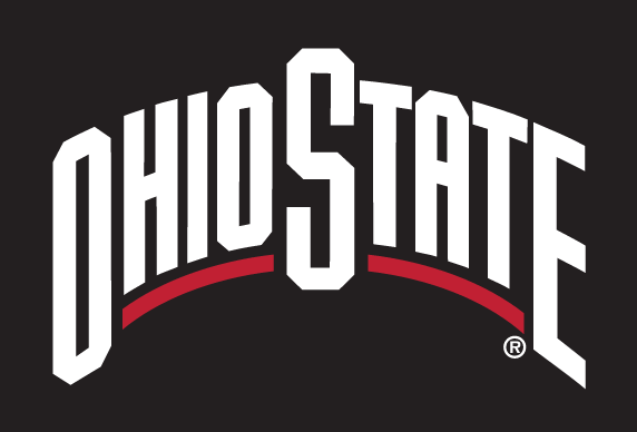 OHIO STATE wordmark, white with red outline variant