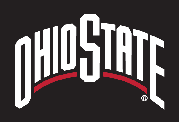OHIO STATE wordmark, white with red outline variant