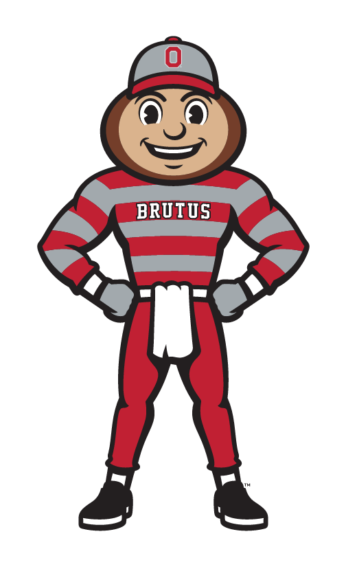 Brutus Buckeye mascot standing, full body, color variant