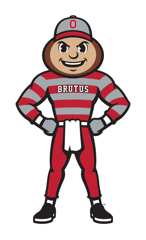 Brutus Buckeye mascot standing, full body, color variant