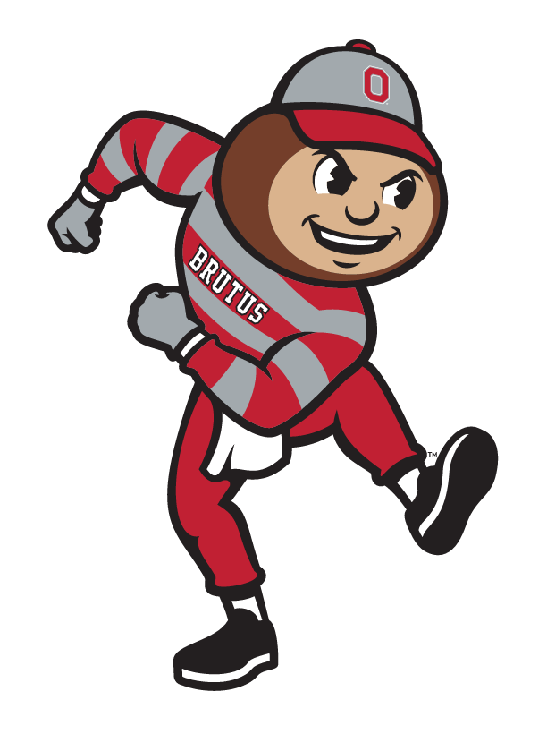Brutus Buckeye mascot running, full body, color variant