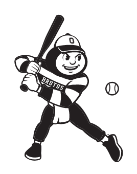 Brutus Buckeye mascot, black and white, baseball variant
