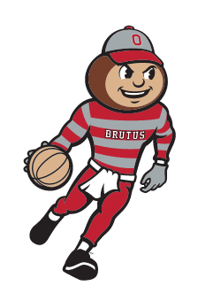 Brutus Buckeye mascot, full color, basketball variant