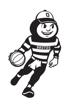 Brutus Buckeye mascot, black and white, basketball variant