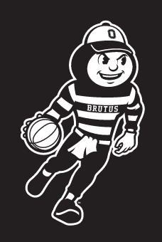 Brutus Buckeye mascot, white outline, basketball variant