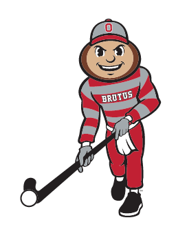 Brutus Buckeye mascot, full color, field hockey variant