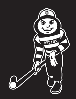 Brutus Buckeye mascot, white outline, field hockey variant