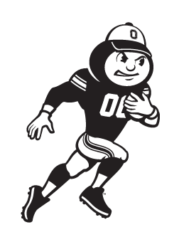 Brutus Buckeye mascot, black and white, football variant