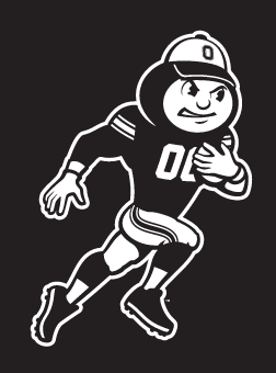 Brutus Buckeye mascot, white outline, football variant