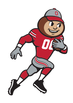 Brutus Buckeye mascot, full color, football running variant
