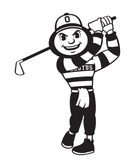 Brutus Buckeye mascot, black and white, golf variant