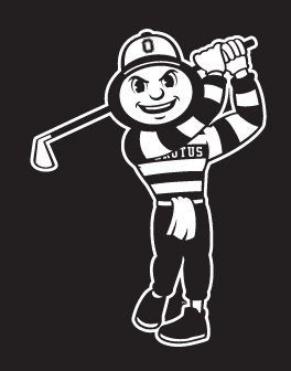 Brutus Buckeye mascot, white outline, golf variant