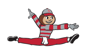 Brutus Buckeye mascot, full color, gymnastics variant