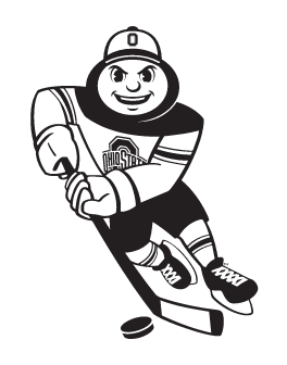 Brutus Buckeye mascot, black and white, ice hockey variant