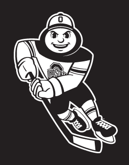 Brutus Buckeye mascot, white outline, ice hockey variant