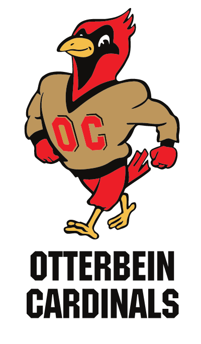 Otterbein Cardinals mascot with wordmark, full color variant, cell 35