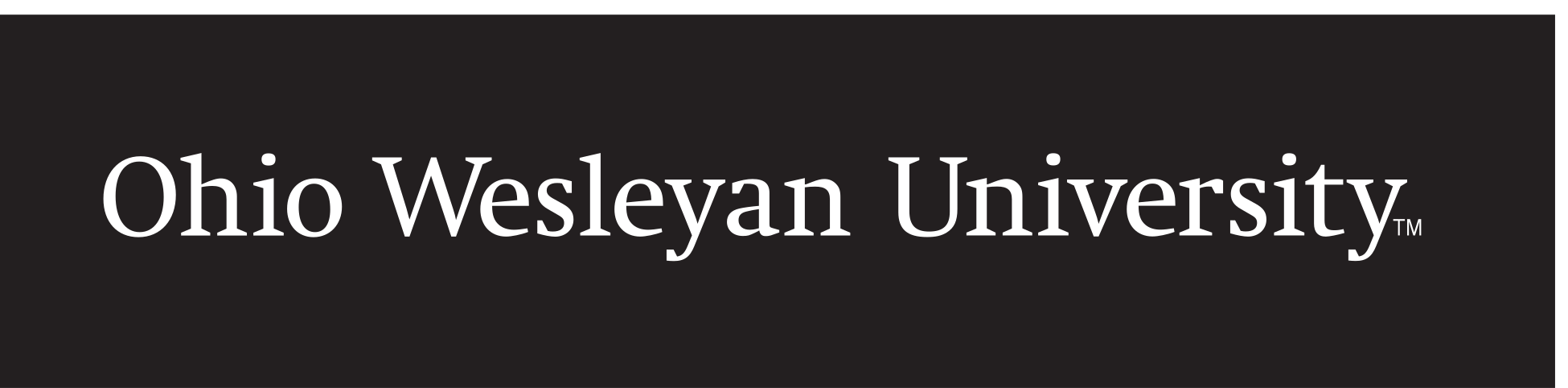 Ohio Wesleyan University wordmark, horizontal, white knockout variant, cell 4