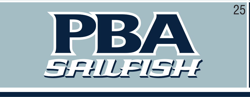PBA SAILFISH wordmark, navy on light blue variant, cell 25