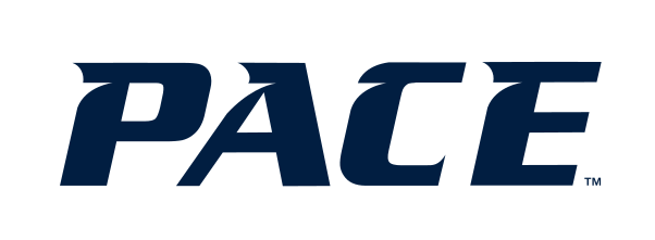 Pace wordmark, solid navy and gold variant, cell 35