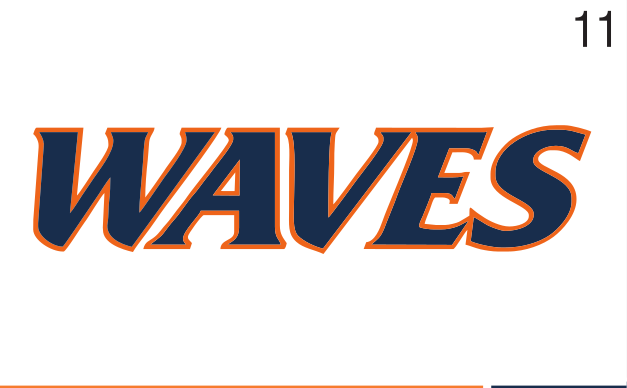 WAVES wordmark, navy/orange on white background variant, cell 11