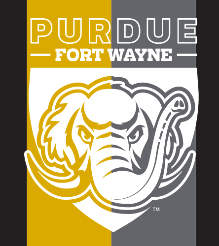 Purdue Fort Wayne Mastodon logo, white and gold variant, cell 6