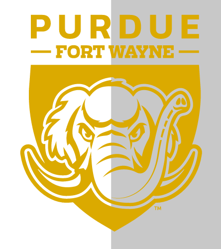 Purdue Fort Wayne Mastodon logo, gold and white variant, cell 7
