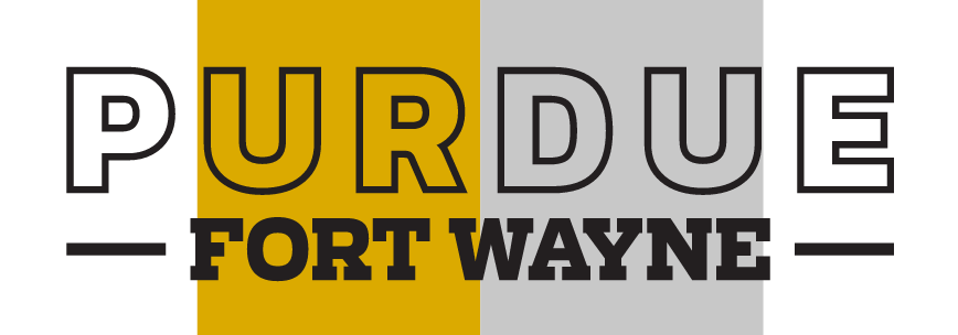 Purdue Fort Wayne wordmark, white and black variant, cell 17