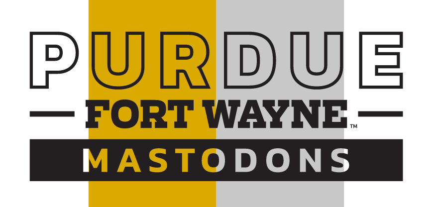 Purdue Fort Wayne Mastodons wordmark, gold, black, and white variant, cell 19