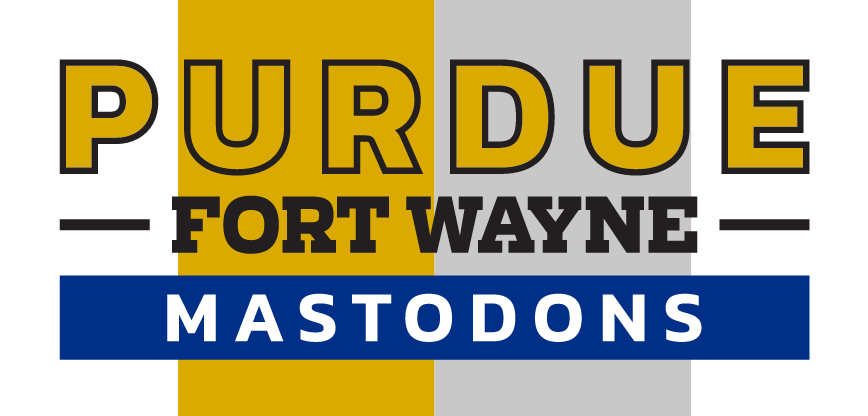 Purdue Fort Wayne Mastodons wordmark, gold, black, and blue variant, cell 23
