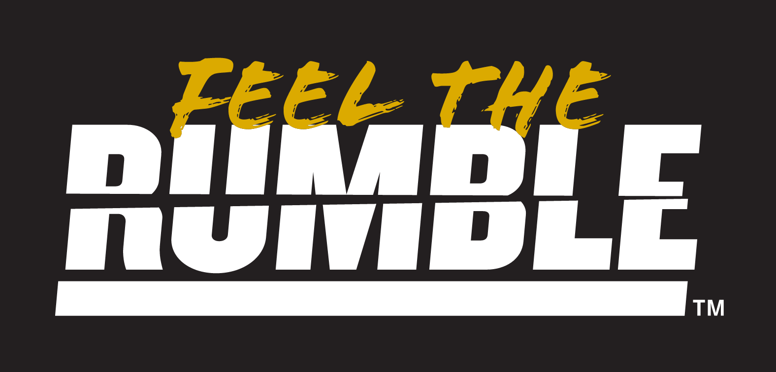 Feel the Rumble wordmark, white and gold on dark background variant, cell 44