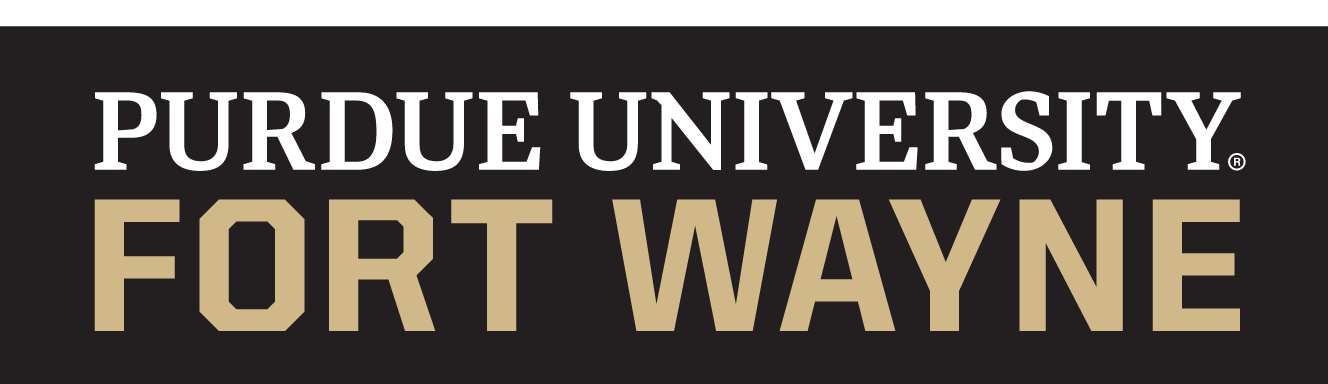 Purdue University Fort Wayne, stacked, gold/white on black variant, cell 48