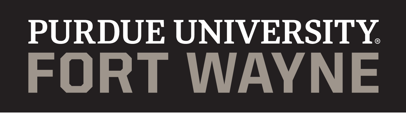 Purdue University Fort Wayne, stacked, gray/white on black variant, cell 50