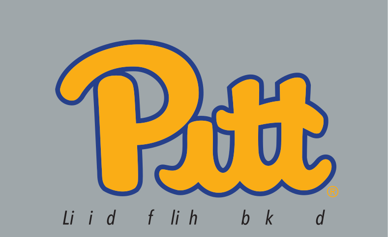 Pitt script, gold with blue outline, gray background variant, cell 5