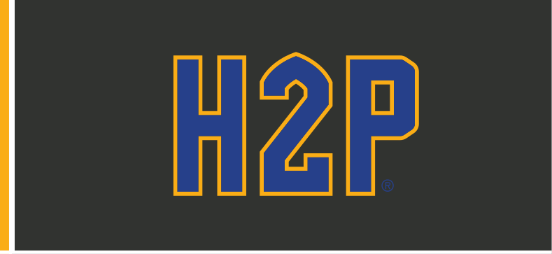H2P, gold with blue outline on dark grey, registered variant, cell 40