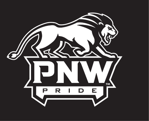 PNW Pride logo with full lion, white/gold on black variant, cell 12
