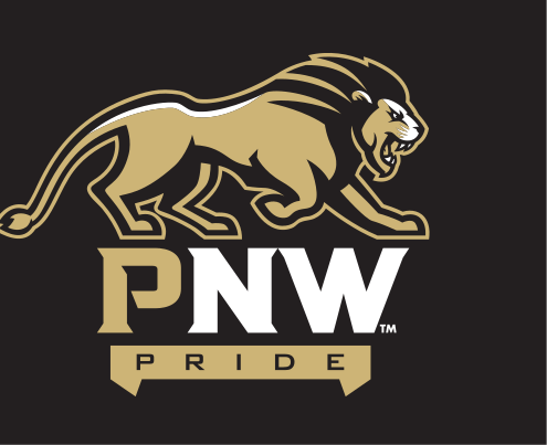 PNW Pride logo with full lion, gold/white on black variant, cell 14