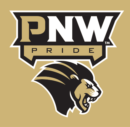 PNW Pride logo with lion head, full color on gold variant, cell 18