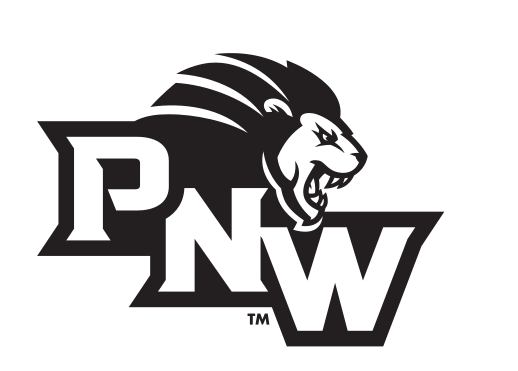 PNW lettermark with lion head, black/white on white variant, cell 26