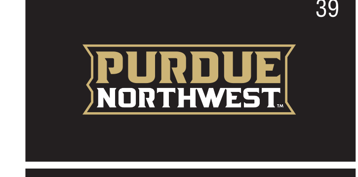 Purdue Northwest wordmark, color on black variant, cell 39