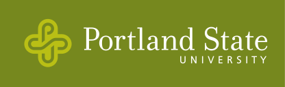 Portland State University horizontal mark, white on green variant, cell 35