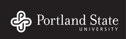 Portland State University horizontal mark, white on black variant, cell 39