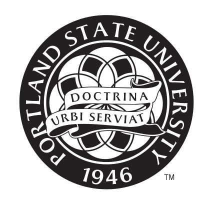 Portland State University school seal, black on white variant, cell 52
