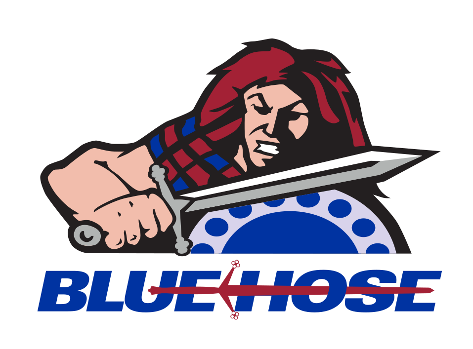 Blue Hose mascot and wordmark, color variant, cell 3