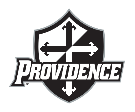 Shield with cross and Providence wordmark, black/white variant, cell 17
