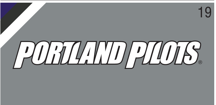 PORTLAND PILOTS wordmark, italic white with black outline on grey variant, cell 19