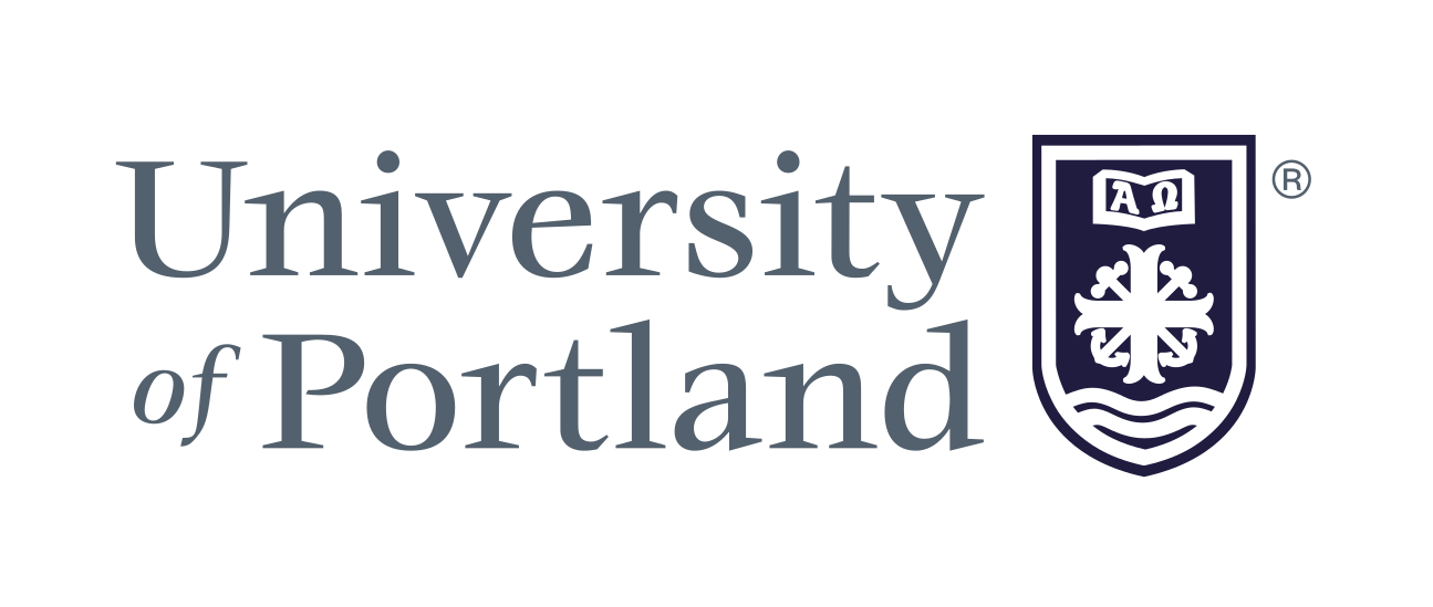 University of Portland logo, stacked, blue variant, cell 210