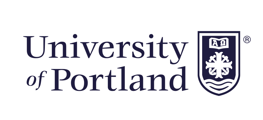 University of Portland logo, stacked, blue variant, cell 211